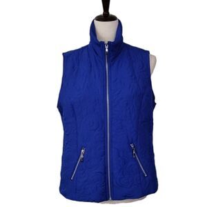 Christopher & Banks Royal Blue Patterned Zip Vest Size M Petite